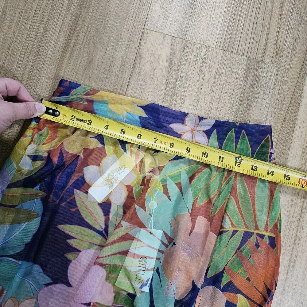 Citrus Multi-Colored Hawaiian Flowers Beach Sarong High Slit Cover Up Size Small